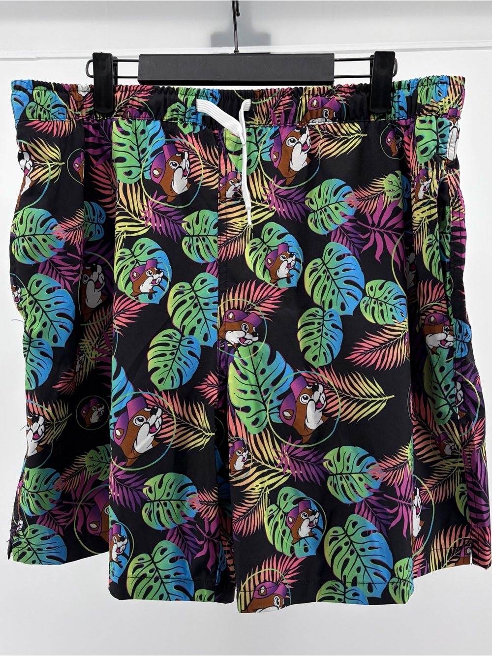 Buc-ees Swim Trunks Mens Black Logo Lined All Over Print Floral Pockets, Size 2X